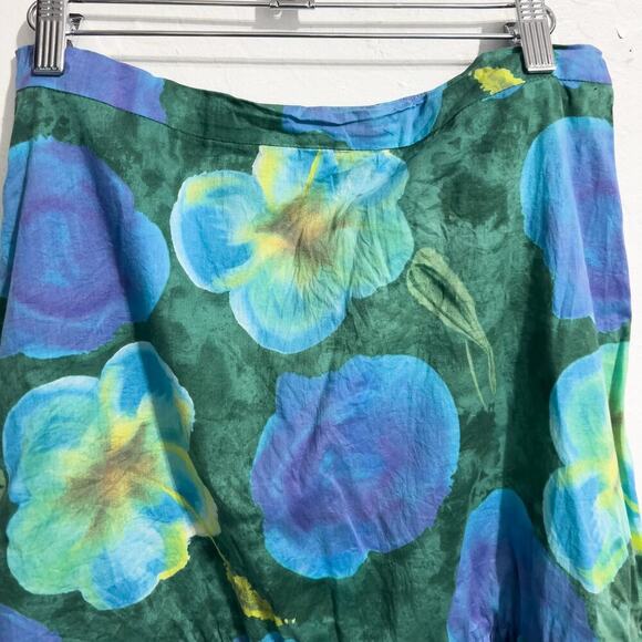 Piazza Sempione Skirt Sz 44 Large Blue Green Floral Ruffle Knee Y2K Cotton ZIp - Picture 3 of 8